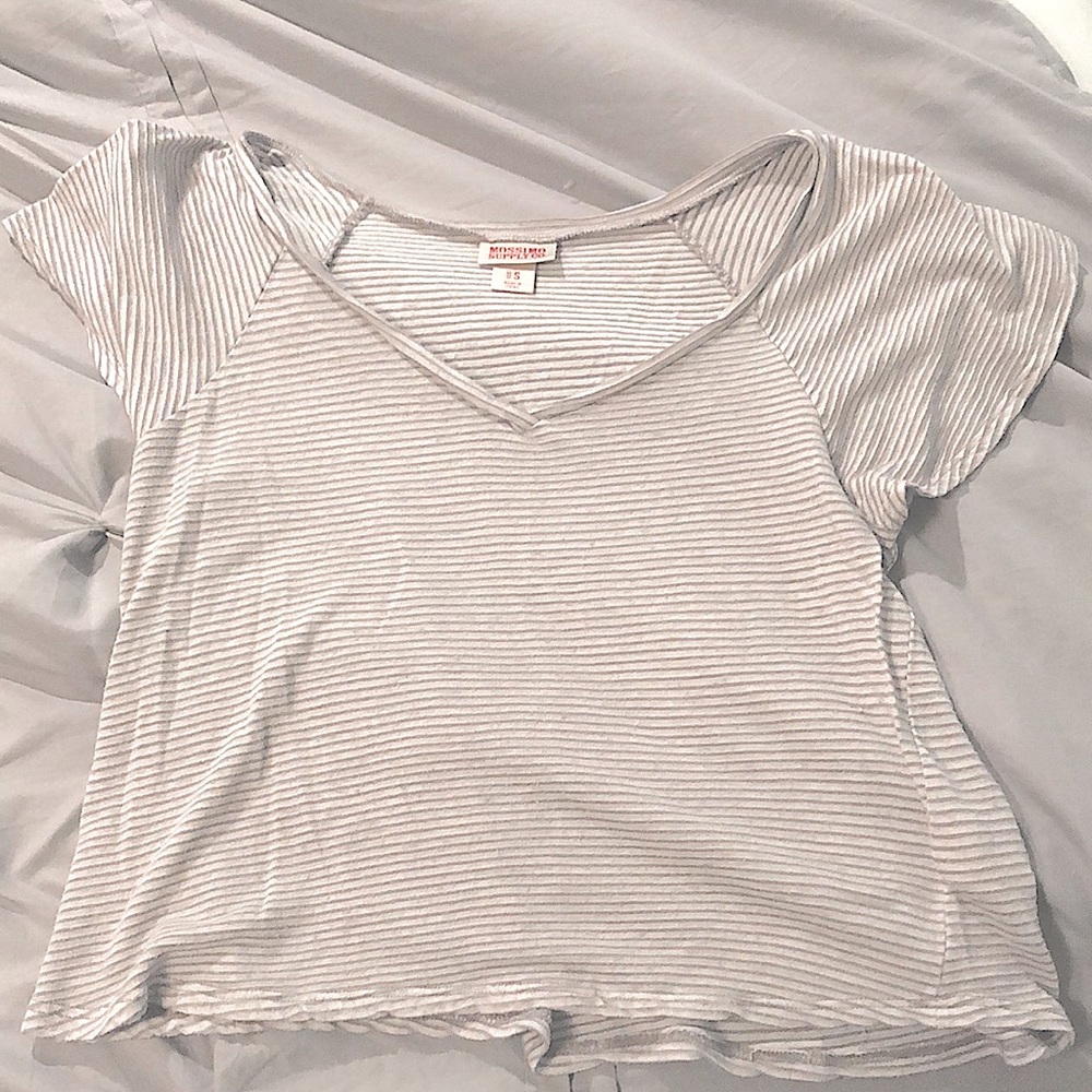 Gray and white striped crop-top